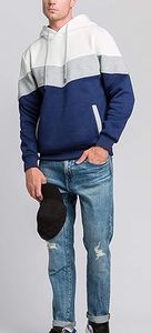 Sudadera con capucha de manga larga para hombre, personalizada OEM, tops de invierno, sudadera de forro polar con bloques de color, bolsillo, transpirable, teñido liso - Product Image 2