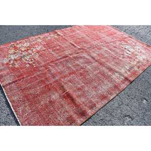 Turkish Rug, 6.7x10 ft Vintage Rug, <b>Red</b> White Abstract <b>Wool</b> Rug - Product Image 2