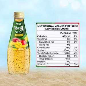 Jugo de Puré de Mango y Semillas de Albahaca Recién Exprimido en Botella de Vidrio de 9.8 Fl oz (290 ML) Fabricación de Marca Privada OEM/ODM Venta al por Mayor - Product Image 2