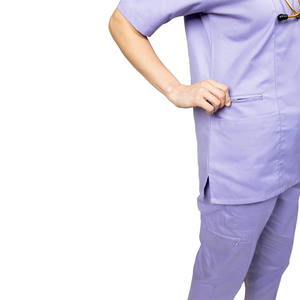 Tenues d'opération d'hôpital unisexes respirantes avec logo personnalisé 2025, ensembles de blouses d'opération de couleur unie, design à col en V, col montant, manches courtes - Product Image 3