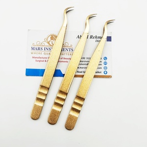 Or métallique pointe pointue incurvée en acier inoxydable antistatique précision Extensions de cils durables pince à épiler de haute qualité - Product Image 2
