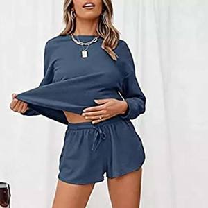 Épaule tombante Personnalisé Femmes 2025 Sweat-shirt Pantalon de survêtement court Jogger Ensemble vierge Short court et Sweatshirts Prix bon marché - Product Image 6