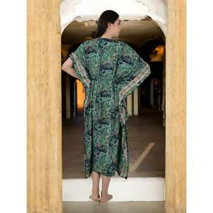 Women's Green Paisley Silk <b>Kaftan</b> Swimsuit Cover-Up #1623 - Product Image 2