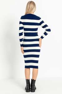 Vestido de cuello redondo de punto para mujer, manga larga, rayas flexibles, cinturón cálido, detalle de alta calidad, invierno, nueva moda, servicios OEM - Product Image 6