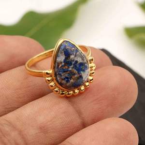 Bague Lapis Lazuli en cuivre naturel la plus vendue en argent sterling 925 10x14mm en forme de poire 18 carats plaqué or réglage de la lunette fin - Product Image 2