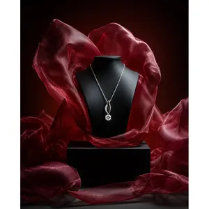 Collier pendentif goutte d'eau en argent 925 plaqué rhodium avec diamant rond pour femme SHREYA DIAM, chaîne maille forçat, style vintage, idéal pour mariage - Product Image 5