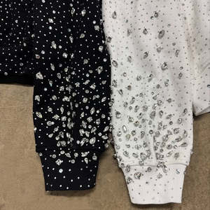 2025 Tendencia Estampado bordado Todo Rhinestone Streetwear Oversize Custom Heavyweight 100% Algodón orgánico Boxy Diamond Zip - Product Image 3