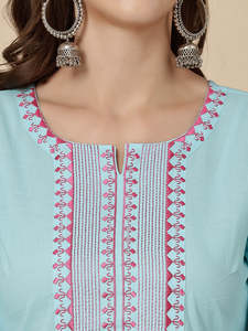 Débardeur en coton vintage brodé bleu turquoise pour femme, teint en pièce, produit en gros fait main à prix de gros - Product Image 5