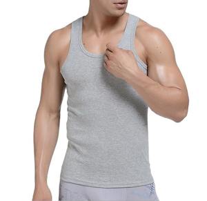 O-cuello ropa de gimnasio culturismo chalecos transpirables algodón hombres camiseta sin mangas chaleco sólido Unders camiseta sin mangas para hombres - Product Image 1
