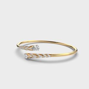Lab Grown Diamond Leaf Design Open Cuff <b>Bangle</b> Bracelet in 9KT White / <b>Rose</b> / Yellow <b>Gold</b> - Product Image 4