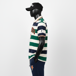 Polo para Hombre Premium 220 GSM Algodón Piqué Transpirable con Paneles Laterales a Rayas Teñidas con Hilo y Logotipo Bordado - Product Image 3