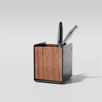 Nouveau style, porte-stylos carré Art Déco écologique réglable grande capacité en noyer, boîte de rangement de bureau, vase de table en forme de croissant