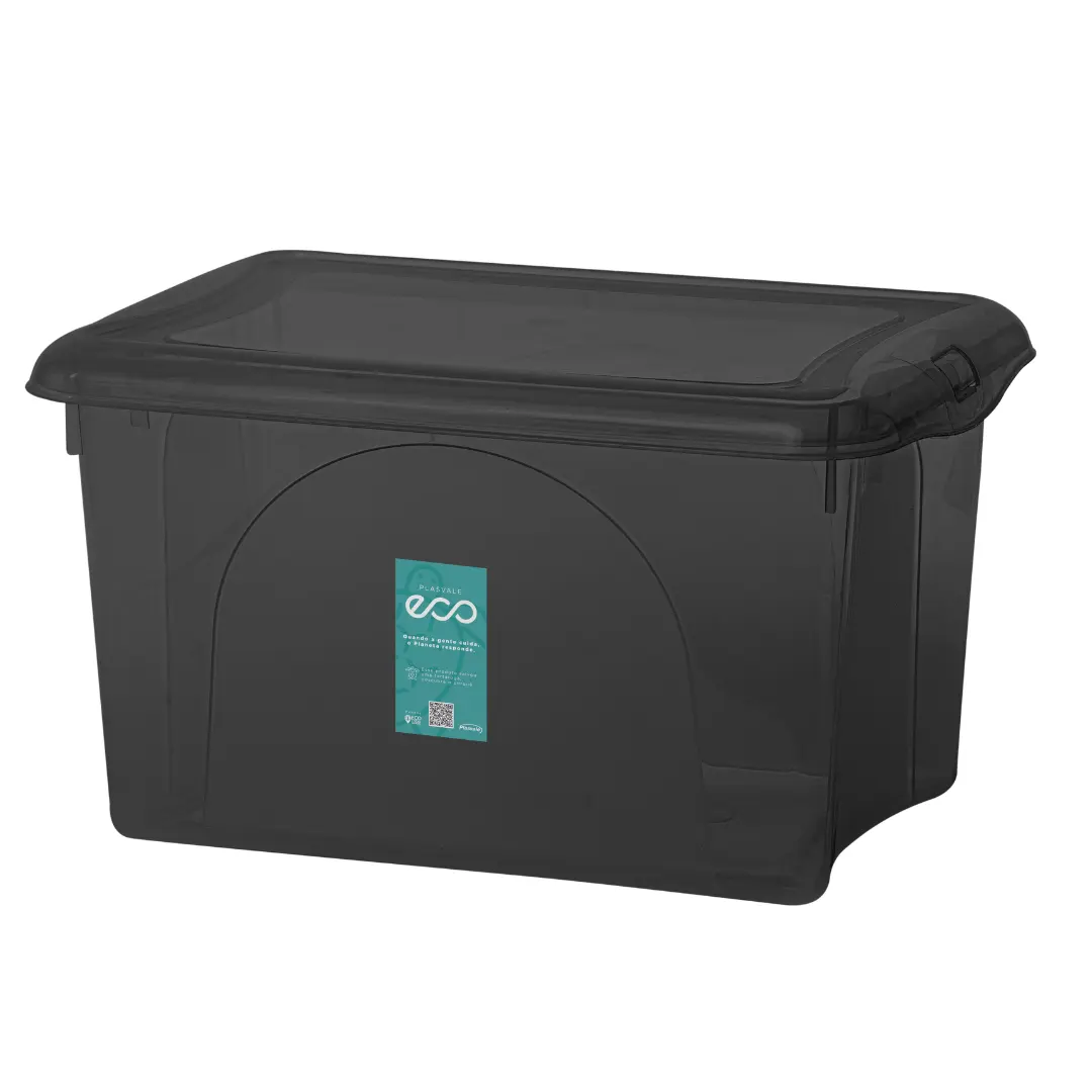 صندوق تخزين وتنظيم مع مزلاجات آمنة ومقابض 12.5 لتر خط بيئي أسود من مادة PP Plasvale البلاستيكية