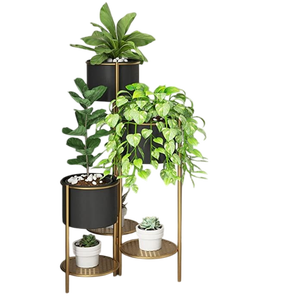 Jardinière moderne en métal doré et noir avec support, design carré, pour plantes d'intérieur et d'extérieur, décoration de luxe pour la maison, le bureau, l'hôtel - Product Image 3