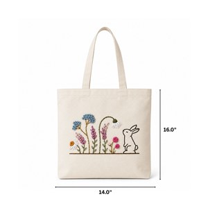 Bolso Tote de Lona de Algodón Hecho a Mano Priglob Exim Fashion con Bordado de Letras, Conejos y Flores, Correa para el Hombro, Gran Capacidad - Product Image 2
