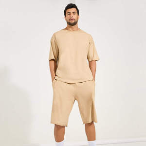 Conjunto de Camiseta y Pantalones Cortos de Punto Casual para Hombre, Ecológico, Bordado, Cuello Redondo, Ligero, 100% Verano - Product Image 3