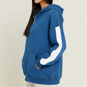 Sweat-shirts pour femmes de haute qualité, coupe ample, couleur unie, panneaux aux manches, logo imprimé en relief personnalisé, respirants, à fermeture éclair - Product Image 3