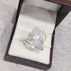 Joyería de piedra en bruto, anillo de mujer, piedra preciosa Natural cruda de cuarzo rosa, piedra natal de abril, joyería de Navidad, anillo de Plata de Ley 925 - Product Image 2