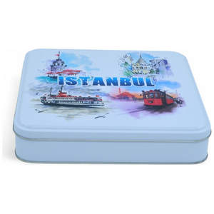 Boîte cadeau carrée en étain blanc mat de 218x218x40 mm avec impression personnalisée, qualité alimentaire - Product Image 5