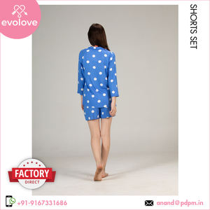 <b>Women's</b> 100% Rayon Blue Button-Down Sleepwear Loge Set 2-Piece Pama <b>Shorts</b> Plus Size Dress <b>for</b> Home Use Summer Wholesale Supply - Product Image 6