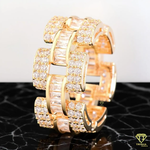 Anneau de luxe en laboratoire à maillons de chaîne pour hommes, large bande de style cubain, bijoux de déclaration glacés Hip Hop - Product Image 4