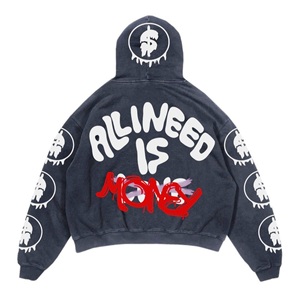 Sweat à capuche personnalisé poids lourd délavé au soleil fabricants de patch de lavage à l'acide Applique brodé recadrée Boxy à capuche pour hommes - Product Image 2