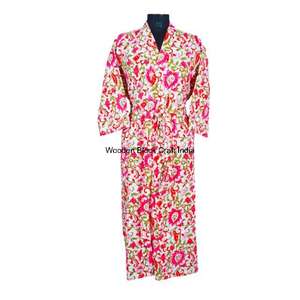 Handmade Indian Kantha Organic Cotton Quilted Breathable Eco-Friendly Winter Jacket for Women Floral Pattern <b>Belt</b> - Product Image 1