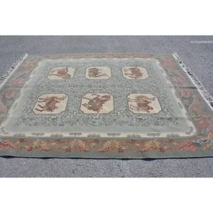 พรมตุรกีวินเทจคลาสสิกสีเขียวเบจ7.9 x 10.2ft แฮนด์เมดผ้ากำมะหยี่รูปสี่เหลี่ยมผืนผ้าการเย็บปะติดปะต่อกันสำหรับห้องนั่งเล่นยางขนสัตว์ใหม่ - Product Image 3