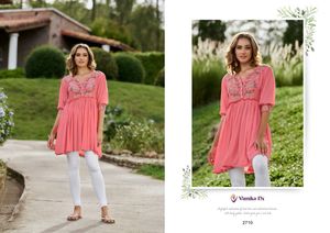 Wholesale Price XS-4XL Size Embroidered Short Top for Women Indian Style Traditional Solid Tunic Top Rayon <b>Kurti</b> for Girls - Product Image 2