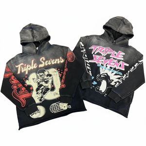 Sweat-shirts à capuche pour hommes à la mode, en gros, imprimés à l'écran, 380g de coton pur, lavés, amples, personnalisés, en deux couleurs - Product Image 1