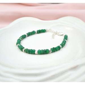 925 Sterling Silver Fine Charm <b>Bracelet</b> with Emerald Corundum Elegant and Luxurious Accessory - Product Image 1