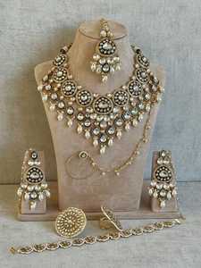 Hermoso diseño elegante boda compromiso aniversario fiesta desgaste Kundan circón joyería platino plateado gargantilla collar conjunto AM - Product Image 4