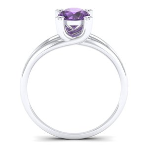 Anillo de Compromiso REYES con Gema de Amatista de Corte Brillante Redondo de 0.84 Quilates en Plata de Ley 925, Moissanita VVS, Joyería Fina al por Mayor - Product Image 4