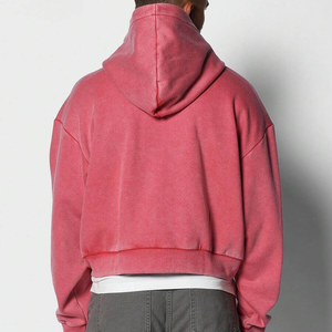 Sudadera con capucha de gran tamaño con hombros caídos para hombre, de algodón grueso y grueso, con cremallera polar, personalizable, rosa, estampado Digital, invierno y otoño - Product Image 2