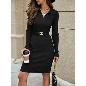 Robe courte à col et manches longues pour femme (sans ceinture), 28807 - Noir - Product Image 3