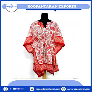 Women's Free <b>Size</b> Straight Silhouette <b>Kaftan</b> Fashionable Pure Cotton Hand Block Printed Beachwear ODM Supply at Best Price - Product Image 4