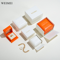 WEIMEI Boîte d'Emballage de Luxe Personnalisée en Papier et Cuir Carrée Orange et Blanc pour Bijoux (Boucles d'Oreilles, Colliers, Bagues)