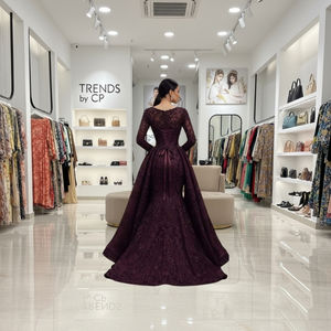 Luxury Dark Purple A-Line Evening Gown - Elegant <b>Beaded</b> Lace & Ruffled Tiered <b>Skirt</b> for Prom, Gala & Special Events - Product Image 5