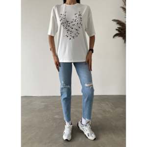 T-shirt 100% coton imprimé avec détails perlés, tissu jersey respirant - Product Image 3