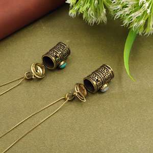 จี้สร้อยคอทรงกระบอกวินเทจ, สร้อยคอกล่องใส่คำอธิษฐานสีทองโบราณ, เครื่องประดับช่องลับสไตล์โบฮีเมียนย้อนยุค - Product Image 2