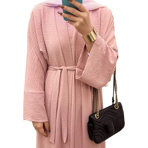 Abaya nuevo diseño Eid Dubai islámico elegante modesto personalizado mujeres musulmán vestido Simple gasa abierta Kaftan - Product Image 4