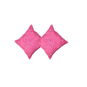 Fundas de Cojín de Algodón Rosa Hechas a Mano de 16x16 con Bordado de Espejo, Juego de 2 Cojines Decorativos para Sofá y Cama, para Decoración del Hogar - Product Image 6