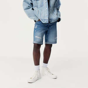 Venta al por mayor Oem Men Denim Shorts High Quality Men Summer Jean Shorts High Street Vintage Loose Fit Distressed Washed - Product Image 6