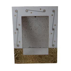 Modern Navy Blue White Striped Pattern Wooden Photo <b>Frame</b> Brass Metal Rim Rectangular <b>Picture</b> <b>Frame</b> Home Desktop <b>Wall</b> Decoration - Product Image 4