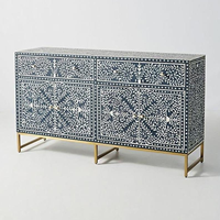 Nouvelle conception de commode à tiroirs en incrustation d'os, motif floral multicolore, dessus de table en incrustation d'os/nacre, commode à tiroirs à prix bas