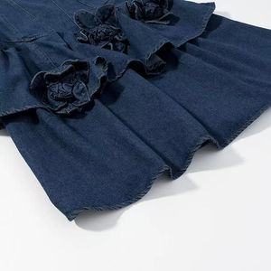 Women's <b>Sleeveless</b> <b>Denim</b> Mini Dress Floral Applique Tiered Ruffle Hem Sexy Bodycon Corset Top with Front Logo for Summer - Product Image 1