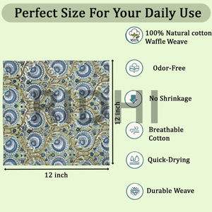 Ridhi Verdant Mist Waffle Cotton Dish Cloth <b>Hand</b> Block Printed Quick Dry Absorbent Eco-Friendly Reusable <b>Kitchen</b> <b>Towel</b> Home Use - Product Image 4