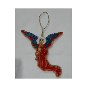Hiasan bordir Zari buatan tangan, desain berbeda warna-warni bentuk peri ornamen gantung untuk dekorasi pesta Natal