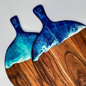 TAILLE PERSONNALISÉE FORME RONDE EN RÉSINE DE BOIS Planche à découper à pizza et planche à découper avec poignée pour plateau à pizza - Product Image 3