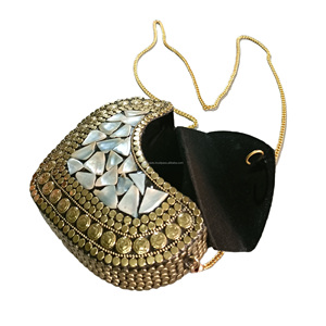 Nuevo Bolso de Mano Antiguo de Piedra Meenakari Ecológico, Bolso de Mano de Metal con Correa y Decoración para Colgar en la Pared, Material de Madera - Product Image 4